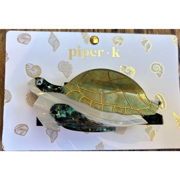 Piper K Sea Turtle Hair Clip Claw Aqua Green Blue Gold Mother of Pearl Style NEW - Picture 1 of 2